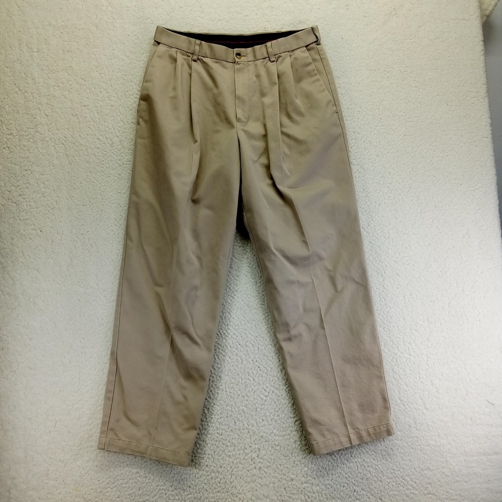 Haggar Mens Pleated‎ Khaki Chino Pants 34x30 100 Combed Cotton Dress Casual